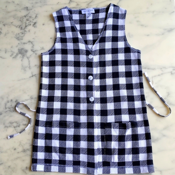 NWOT. METRO 212 Black and White plaid Long Vest with buttons and pockets. - Picture 3 of 5